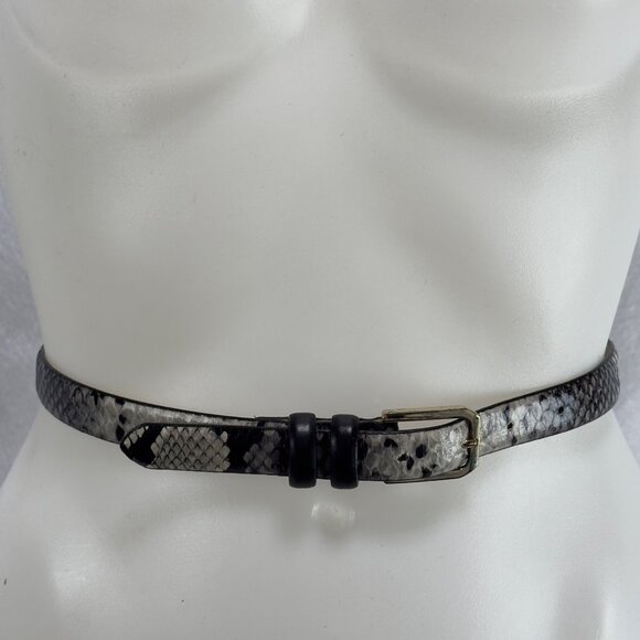 Snakeskin Pattern Thin Belt Gold Buckle Womens S/P Synthetic Leather Black White - Picture 1 of 10